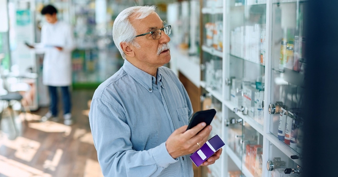 Senior man at the pharmacy